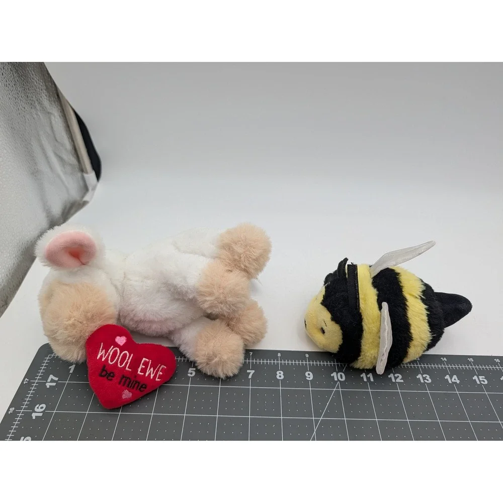 Ganz Plush Stuffed‎ Animal Lot Lamb Bee White Yellow Wool Ewe Be Mine Heart